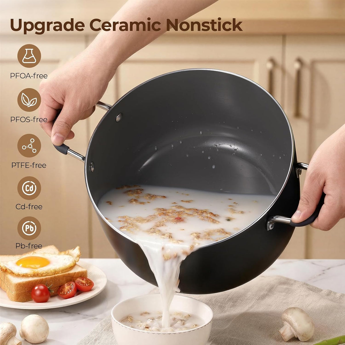 Hot Sale - 8 Quart Ceramic Nonstick Stock Pot with Lid, Induction Soup Pot with Lid - Cooking Pot with Silicone Handle for All Stoves, Healthy Non-toxic Cooking Pot for Stew/Pasta, PFAS & PFOA Free
