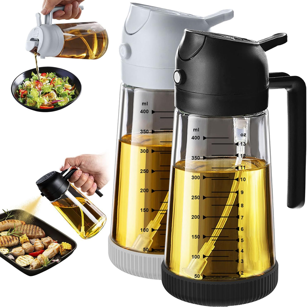 Limited-Time Deal - TrendPlain 16oz Olive Oil Sprayer for Cooking with Silicone Base, 2 Black - 470ml 2 in 1 Olive Oil Dispenser Bottle – Kitchen Essentials, Kitchen Gadgets and Air Fryer Accessories for Salad & BBQ