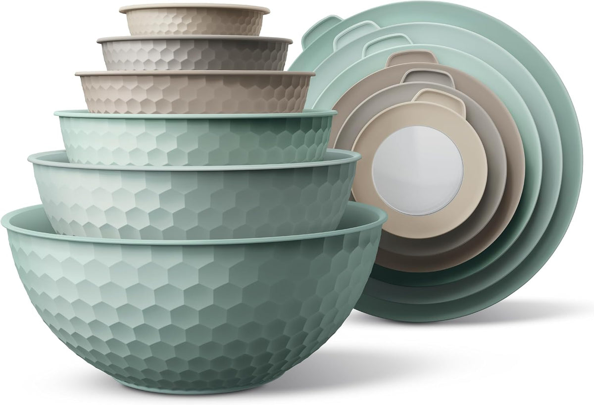 Special Offer - COOK WITH COLOR Mixing Bowls with Lids - 12 Piece Plastic Nesting Bowls Set includes 6 Prep Bowls and 6 Lids, Microwave Safe Mixing Bowl Set, Brown Embossed