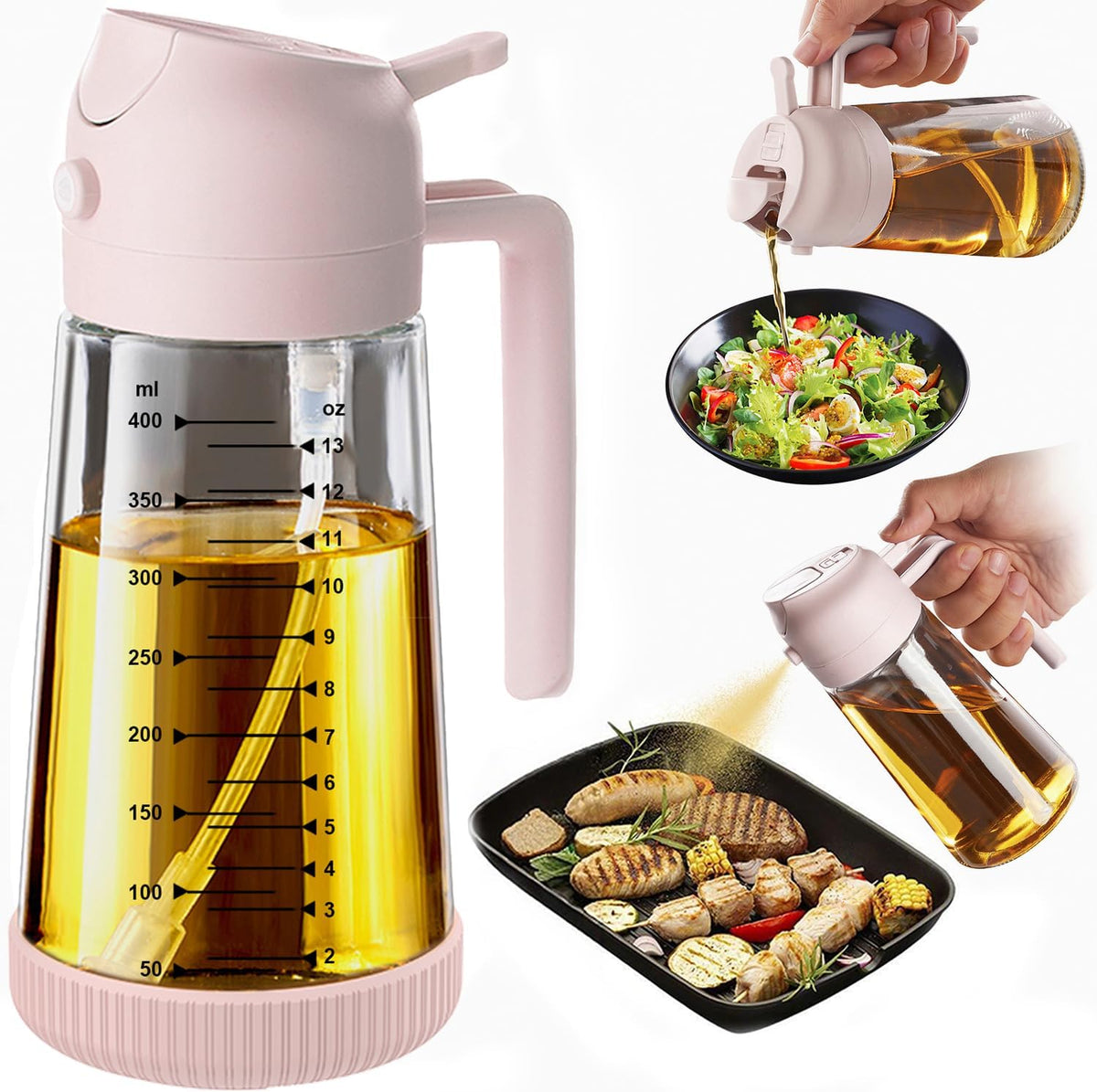 Limited-Time Deal - TrendPlain 16oz/470ml Glass Olive Oil Sprayer for Cooking – 2 in 1 Olive Oil Dispenser Bottle for Kitchen Gadgets and Air Fryer Accessories, Salad, BBQ - Black
