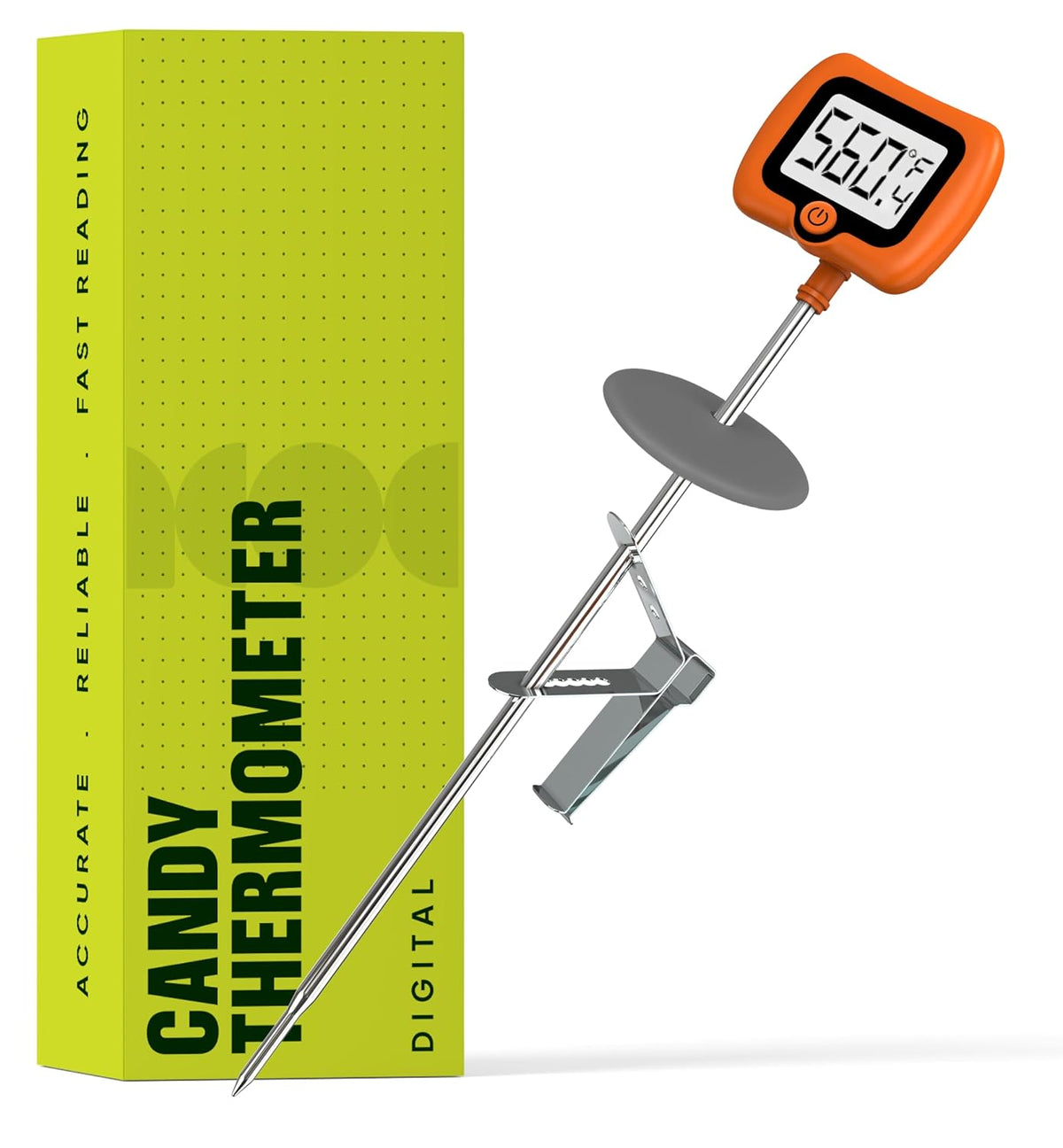 Great Value - Digital Candy Thermometer with Pot Clip, 10 Long Stainless Steel Probe, Instant Read Kitchen Thermometer for Cooking, Baking, and Candy Making