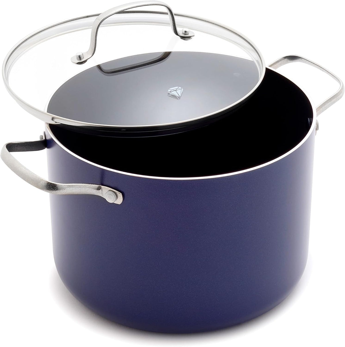 Great Value - Blue Diamond 2QT Diamond Infused Ceramic Nonstick Sauce Pan with Lid, Blue - PFAS-Free Ceramic Nonstick Chef Pot, Dishwasher & Oven Safe, Durable Metal Utensil Safe, Soups, Glass Lid