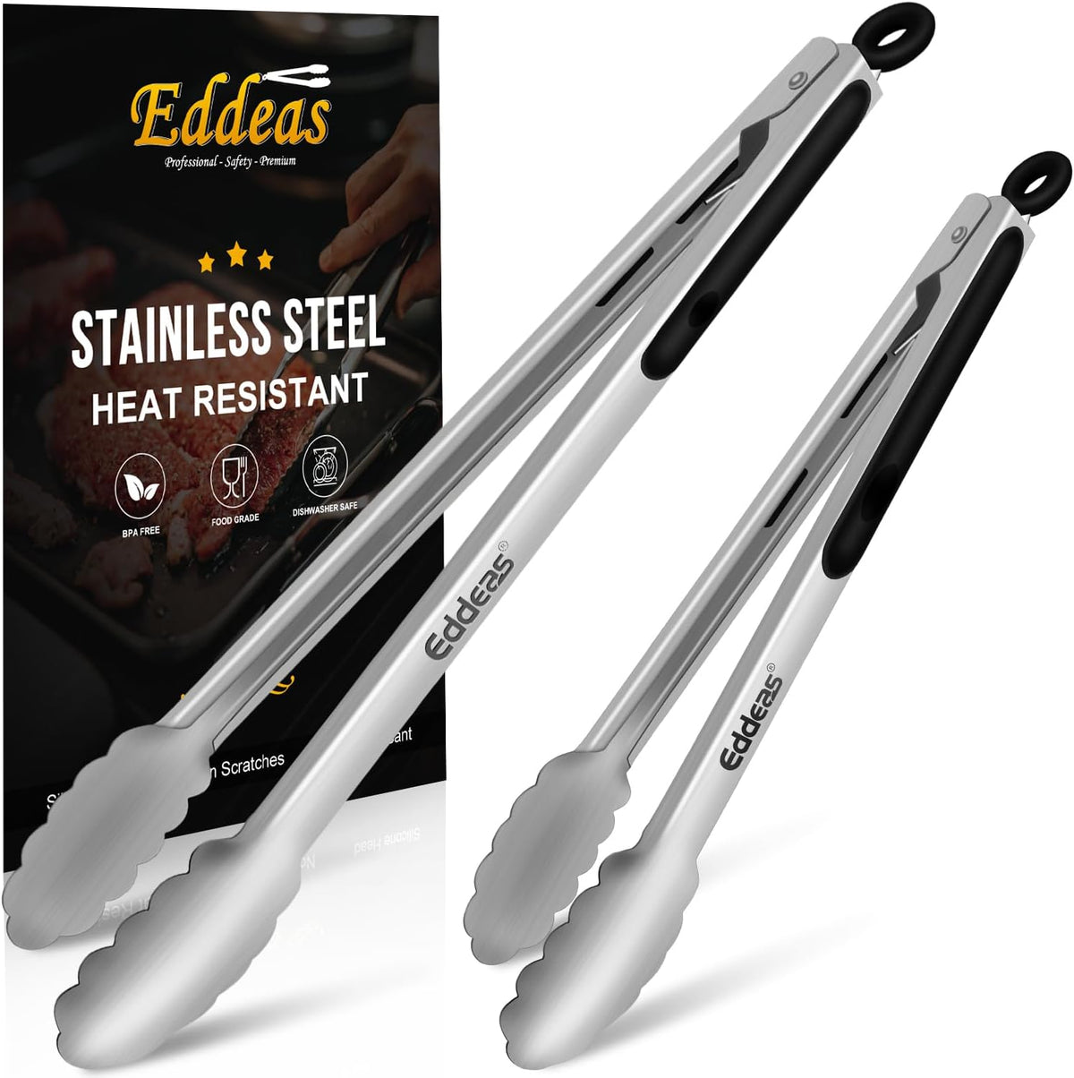 Limited-Time Deal - Tongs For Cooking Up To 600°F Metal Kitchen Tweezers Tongs 12, 9 in - Heat Resistant 600 Degrees, Heavy Duty Stainless Steel Cooking for Food, Grill, BBQ, Dishwasher safe Set of 4