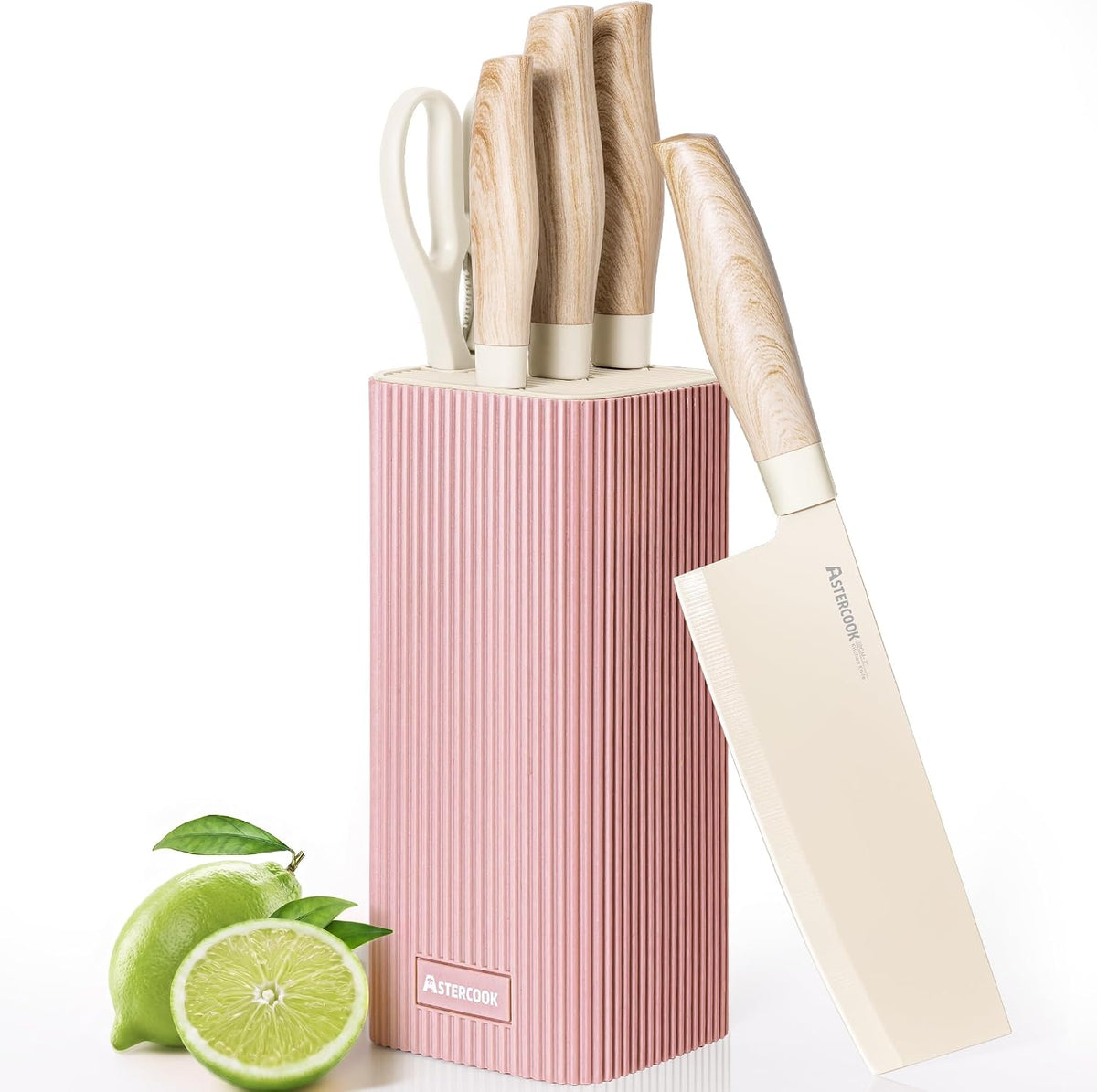 Flash Sale - Astercook Knife Set, 6-Piece Kitchen Knife Set with Block, High Carbon Stainless Steel Ultra Sharp Kitchen Knives, Wood Grain Handle, Dishwasher Safe Knife Block Set, Black, Kitchen Utility Knives