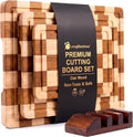 Flash Sale - Checkered Oak Wood Cutting Board Set of 3, Cutting Boards for Kitchen - Non-Toxic, Cutting Board with Stand Juice Groove for Cleaner Prep, Cooked Food Serving, and Upright Storage