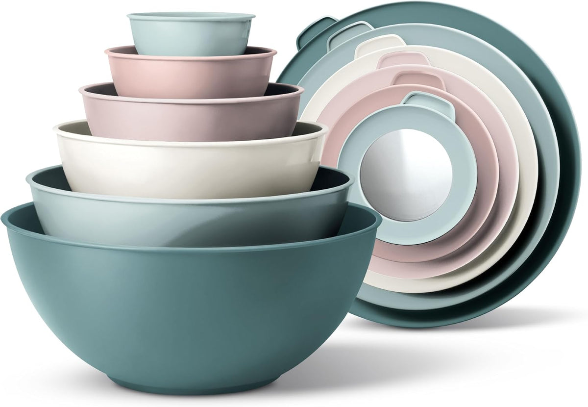 Special Offer - COOK WITH COLOR Mixing Bowls with Lids - 12 Piece Plastic Nesting Bowls Set includes 6 Prep Bowls and 6 Lids, Microwave Safe Mixing Bowl Set, Brown Embossed