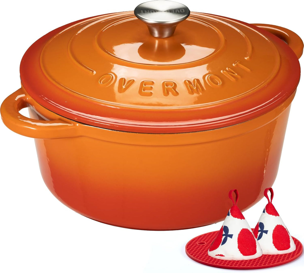 Limited-Time Deal - Overmont Enameled Cast Iron Dutch Oven - 5.5QT Pot with Lid Cookbook - Heavy-Duty Cookware with Cotton Potholders, Enclosed Lid-Knob Design, Oven Safe for Sourdough Baking Braising Stews Roasting