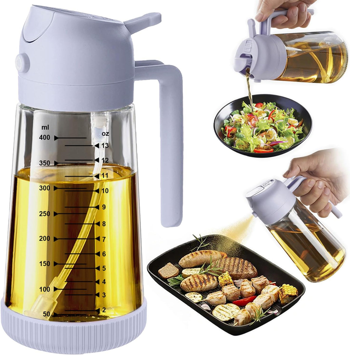 Limited-Time Deal - TrendPlain 16oz Olive Oil Sprayer for Cooking with Silicone Base, 2 Black - 470ml 2 in 1 Olive Oil Dispenser Bottle – Kitchen Essentials, Kitchen Gadgets and Air Fryer Accessories for Salad & BBQ