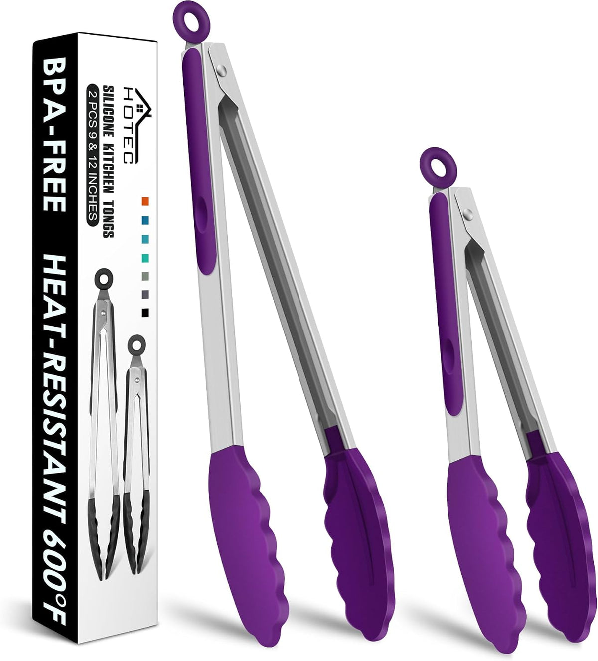 Hot Sale - HOTEC Stainless Steel Kitchen Tongs with Silicon Tips, Set of 3-7, 9 &12 - 600°F Heat-Resistant, Heavy-Duty, Non-Slip, Locking Food Tong for Cooking, Serving, Salad, BBQ, Air Fryer, Dishwasher-Safe