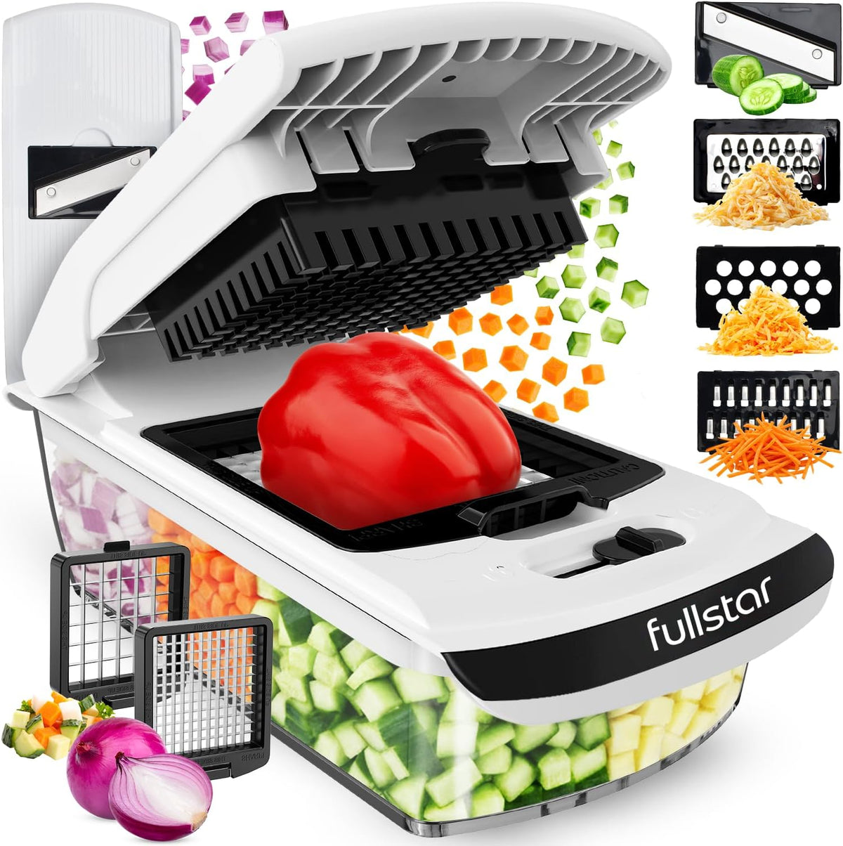 Hot Sale - Fullstar Pro Original Vegetable Chopper & Spiralizer, All-in-1 Kitchen Tool - Multi-Blade Veggie Chopper, 5-Cup Container Onion & Food Cutter Dicer Spiralizer Dishwasher Safe Kitchen Gadgets & Essentials