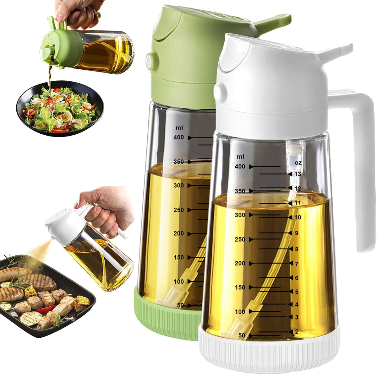 Hot Sale - TrendPlain 16oz/470ml Glass Olive Oil Sprayer for Cooking – 2 in 1 Olive Oil Dispenser Bottle for Kitchen Gadgets and Air Fryer Accessories, Salad, BBQ - Ash