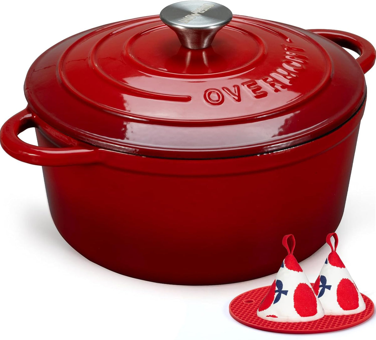 Limited-Time Deal - Overmont Enameled Cast Iron Dutch Oven - 5.5QT Pot with Lid Cookbook - Heavy-Duty Cookware with Cotton Potholders, Enclosed Lid-Knob Design, Oven Safe for Sourdough Baking Braising Stews Roasting