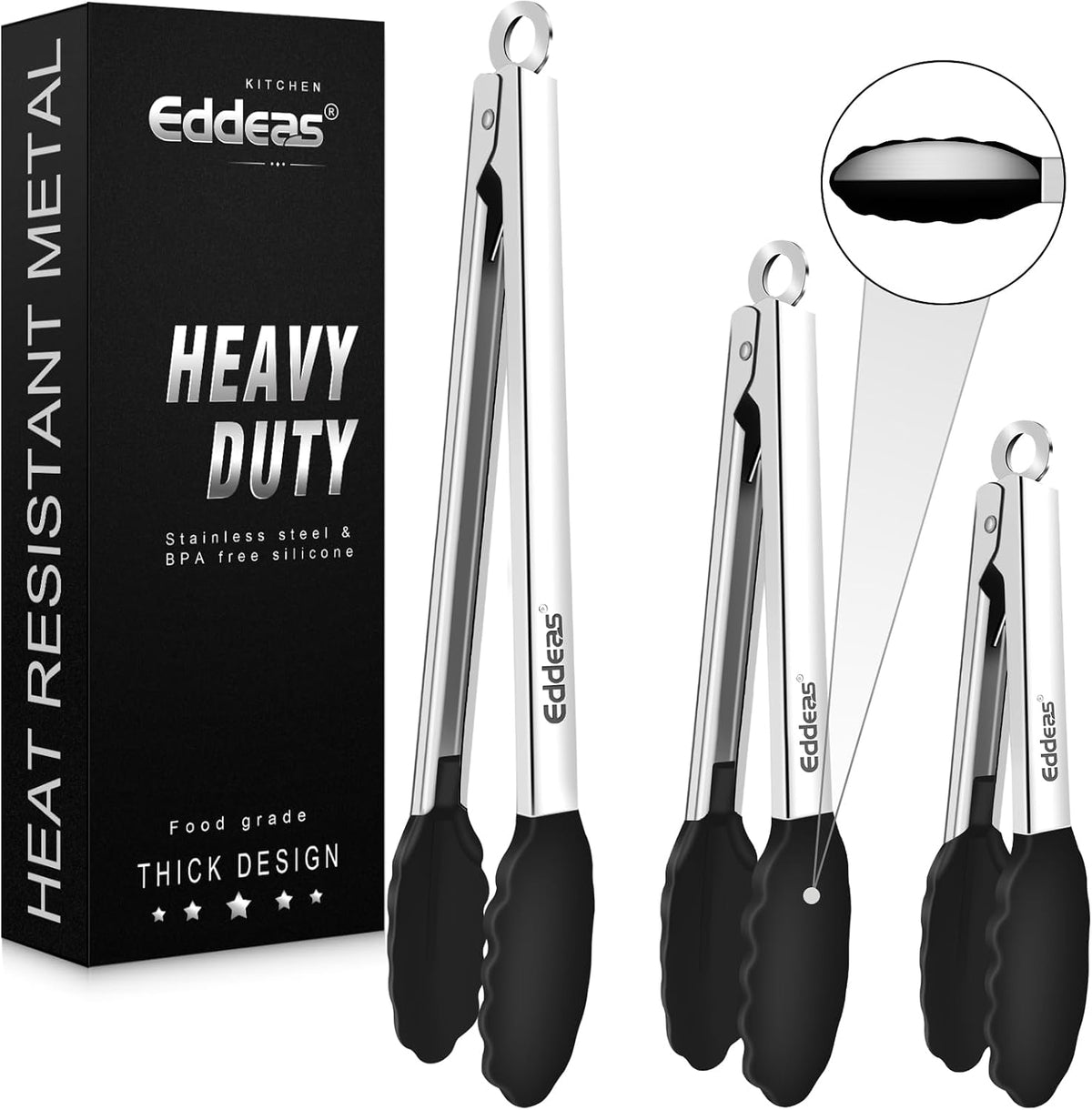 Limited-Time Deal - Tongs For Cooking Up to 600 °F Metal Kitchen Tongs 3PCS 7,9,12 Inch - Heat Resistant 600 Degrees Stainless Steel,Heavy Duty Metal Locking Tong for Food,Salad and BBQ Dishwasher Safe