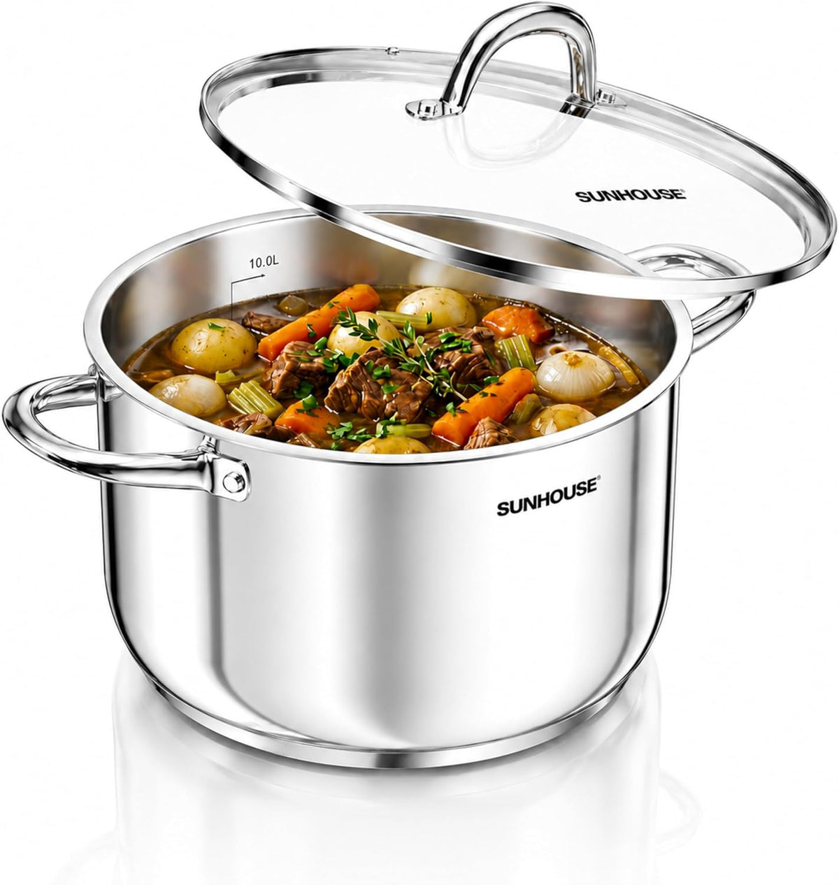 Special Offer - Sunhouse Stock Pot with Lid - 7 QT Large Pot for Cooking Pasta, Soup, Ollas - Impact-bonded Base Big Stainless Steel Pots for Canning, Boiling, Spaghetti - Oven Safe & Induction Compatible