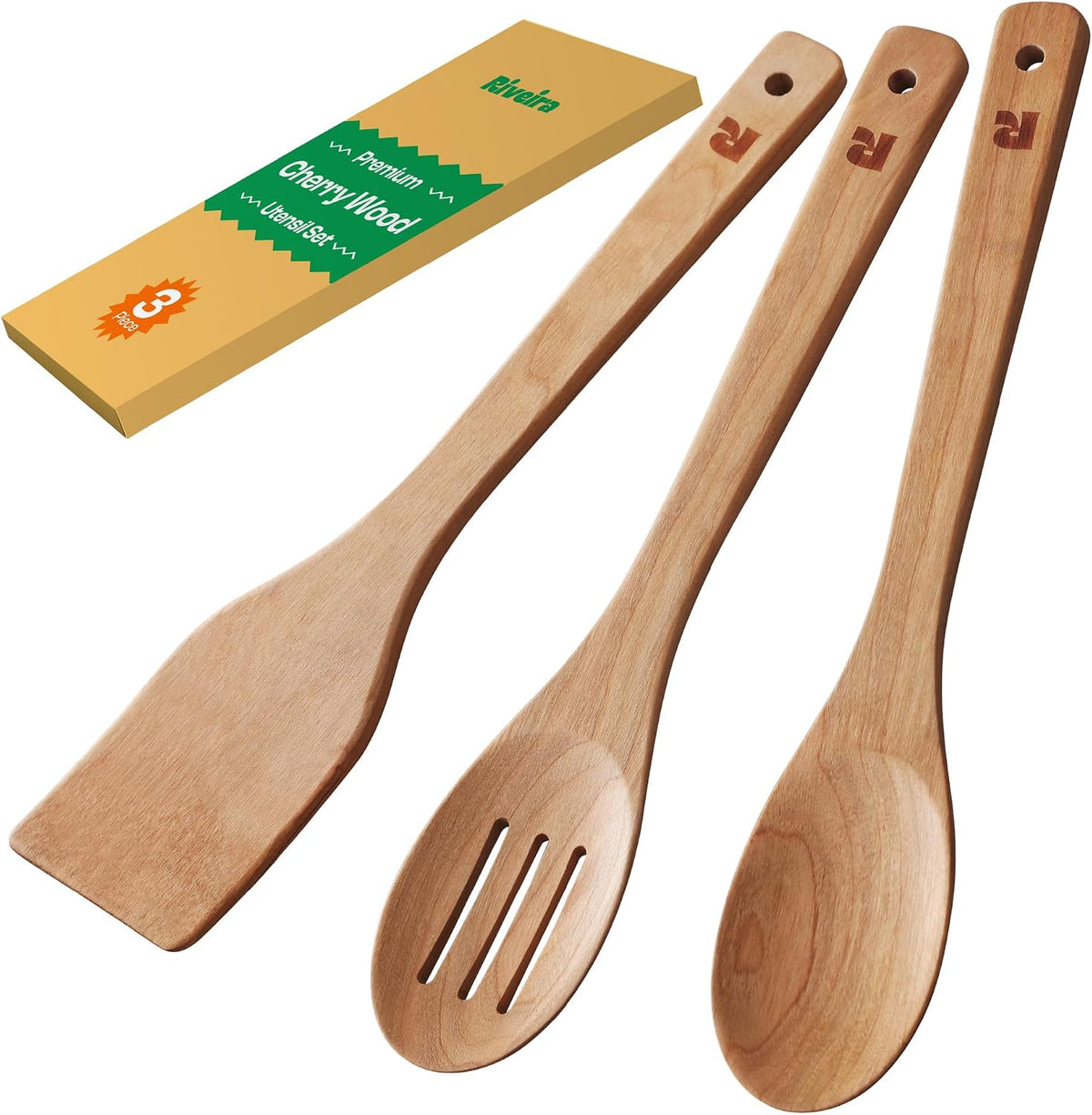 Riveira Dark Bamboo Wooden Spoons for Cooking 6-Piece, Apartment Essentials Wood Spatula Spoon Nonstick Kitchen Utensil Set Premium Quality Housewarming Gifts for Everyday Use
