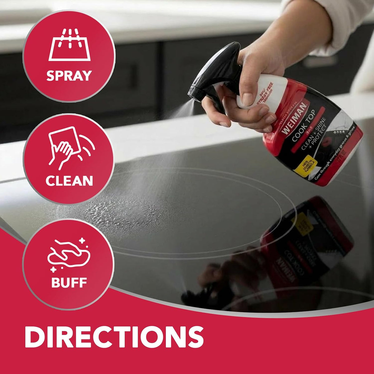 Weiman Daily Cooktop Cleaner & Degreaser, 2 Pack with Microfiber Cloth - Safe for Ceramic, Electirc, Gas & Induction Cooktop, Non-Abrasive Cleaner for Burnt-On Food & Grease, Scratch & Streak-Free