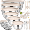 Special Offer - Mixing Bowls with Airtight Lids Set, 26PCS Stainless Steel Khaki Bowls with Grater Attachments, Non-Slip Bottoms & Kitchen Gadgets Set, Size 7, 4, 2.5, 2.0,1.5, 1QT, Great for Mixing & Serving