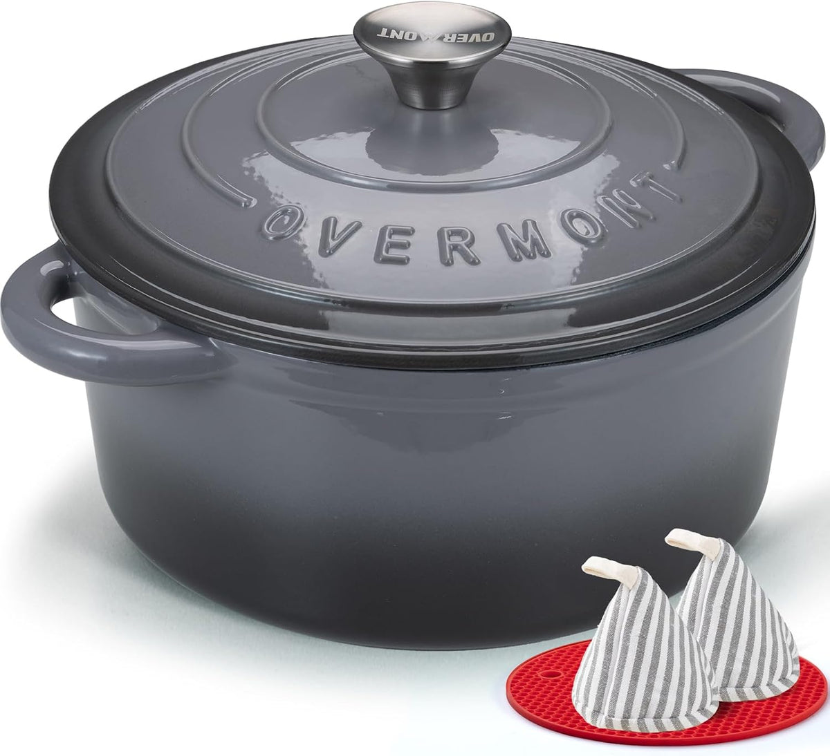 Limited-Time Deal - Overmont Enameled Cast Iron Dutch Oven - 5.5QT Pot with Lid Cookbook - Heavy-Duty Cookware with Cotton Potholders, Enclosed Lid-Knob Design, Oven Safe for Sourdough Baking Braising Stews Roasting