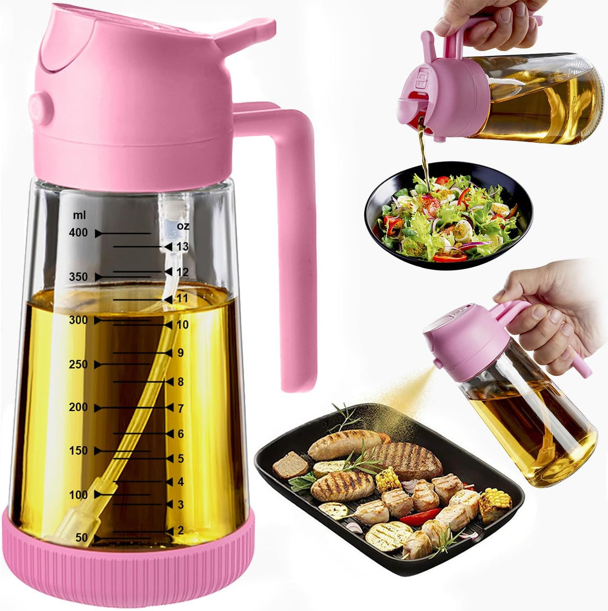 Hot Sale - TrendPlain 16oz/470ml Glass Olive Oil Sprayer for Cooking – 2 in 1 Olive Oil Dispenser Bottle for Kitchen Gadgets and Air Fryer Accessories, Salad, BBQ - Ash