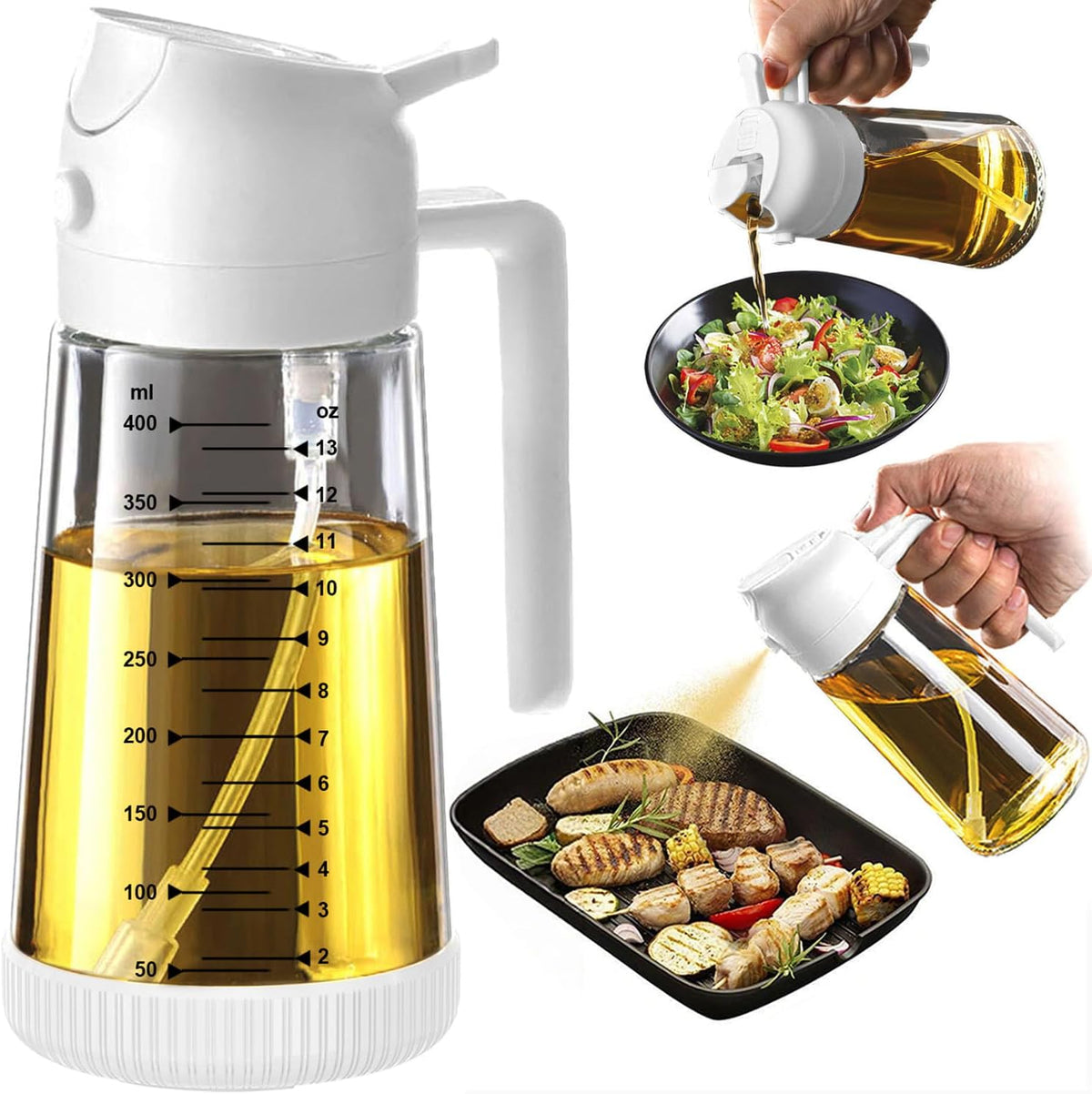 Limited-Time Deal - TrendPlain 16oz Olive Oil Sprayer for Cooking with Silicone Base, 2 Black - 470ml 2 in 1 Olive Oil Dispenser Bottle – Kitchen Essentials, Kitchen Gadgets and Air Fryer Accessories for Salad & BBQ