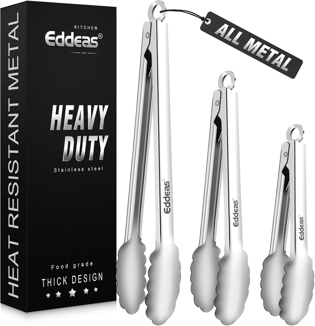 Limited-Time Deal - Tongs For Cooking Up To 600°F Metal Kitchen Tweezers Tongs 12, 9 in - Heat Resistant 600 Degrees, Heavy Duty Stainless Steel Cooking for Food, Grill, BBQ, Dishwasher safe Set of 4