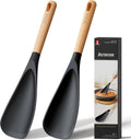 Limited-Time Deal - Astercook Cooking Spoon, 2 Pack, Nonstick Safe Silicone Spoonula Spatula - Long Wooden Handles, Heat Resistant, BPA-Free, Built-in Spoon Rest, Spatula Spoon For Stirring, Scooping, Scraping & Serving
