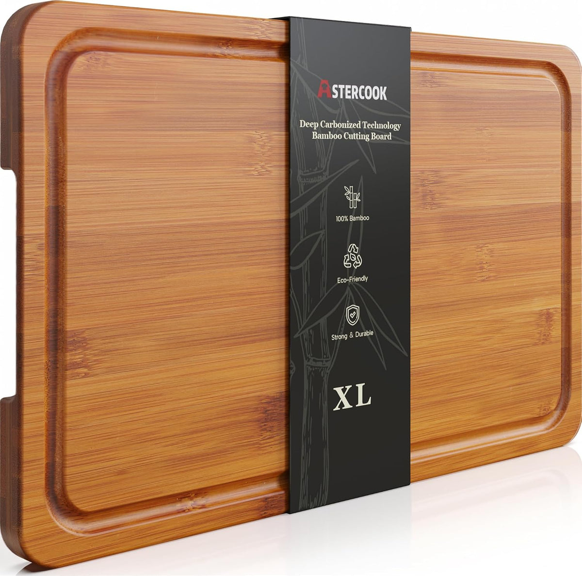 Hot Sale - Astercook Deep-Carbonized Bamboo Cutting Boards for Kitchen with Wood Storage Stand, Reversible Charcuterie & Chopping Boards with Juice Grooves and Easy-Grip Handles, Fathers Day Gift for Men