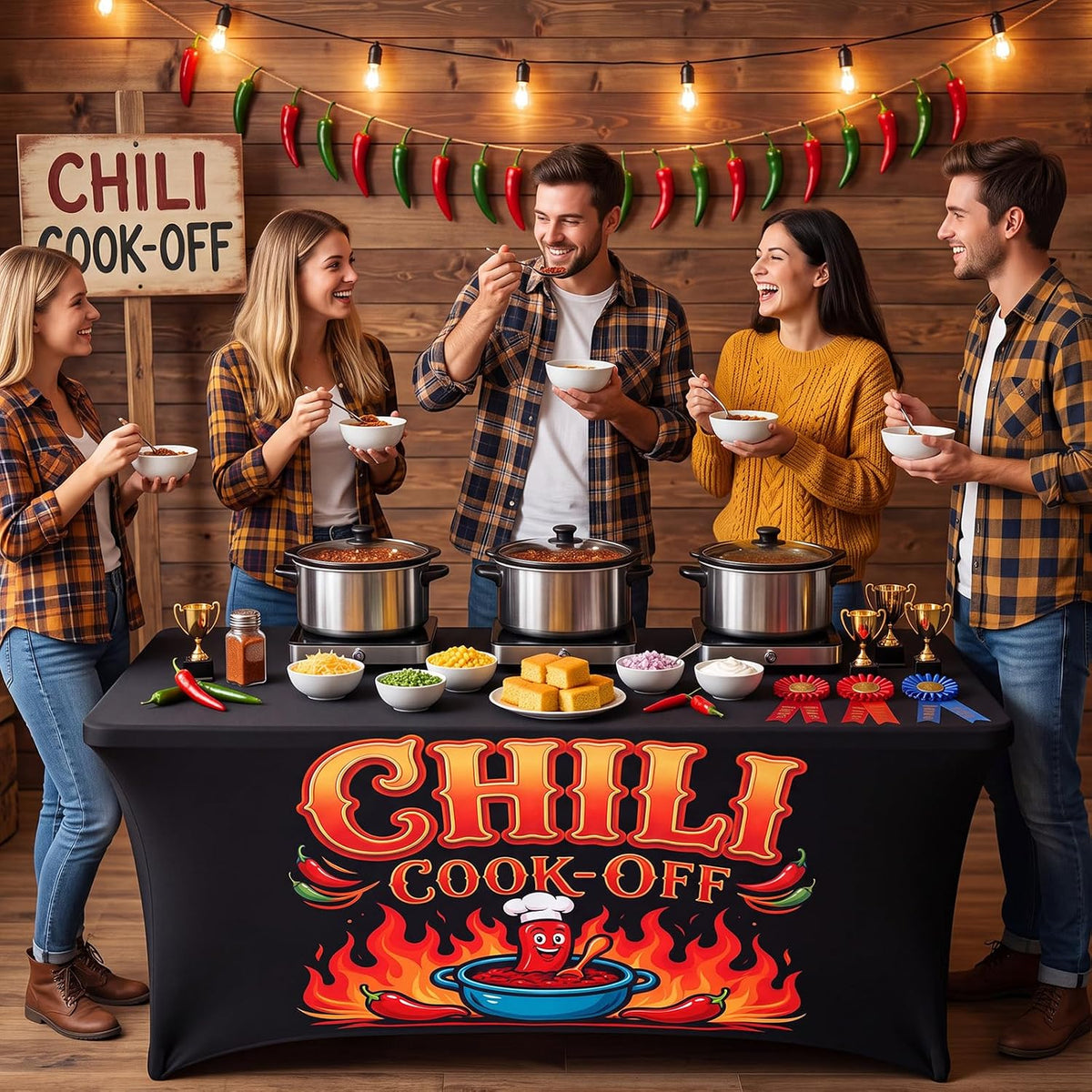 Great Value - Chicplaid 1 Pcs Chili Cook Off Tablecloth 6FT Washable Table Cover for BBQ, - Reusable Washable Chili Pepper Table Skirt for Chili Contest Mexican Fiesta Cinco De Mayo BBQ Vendor Booth Party Decor