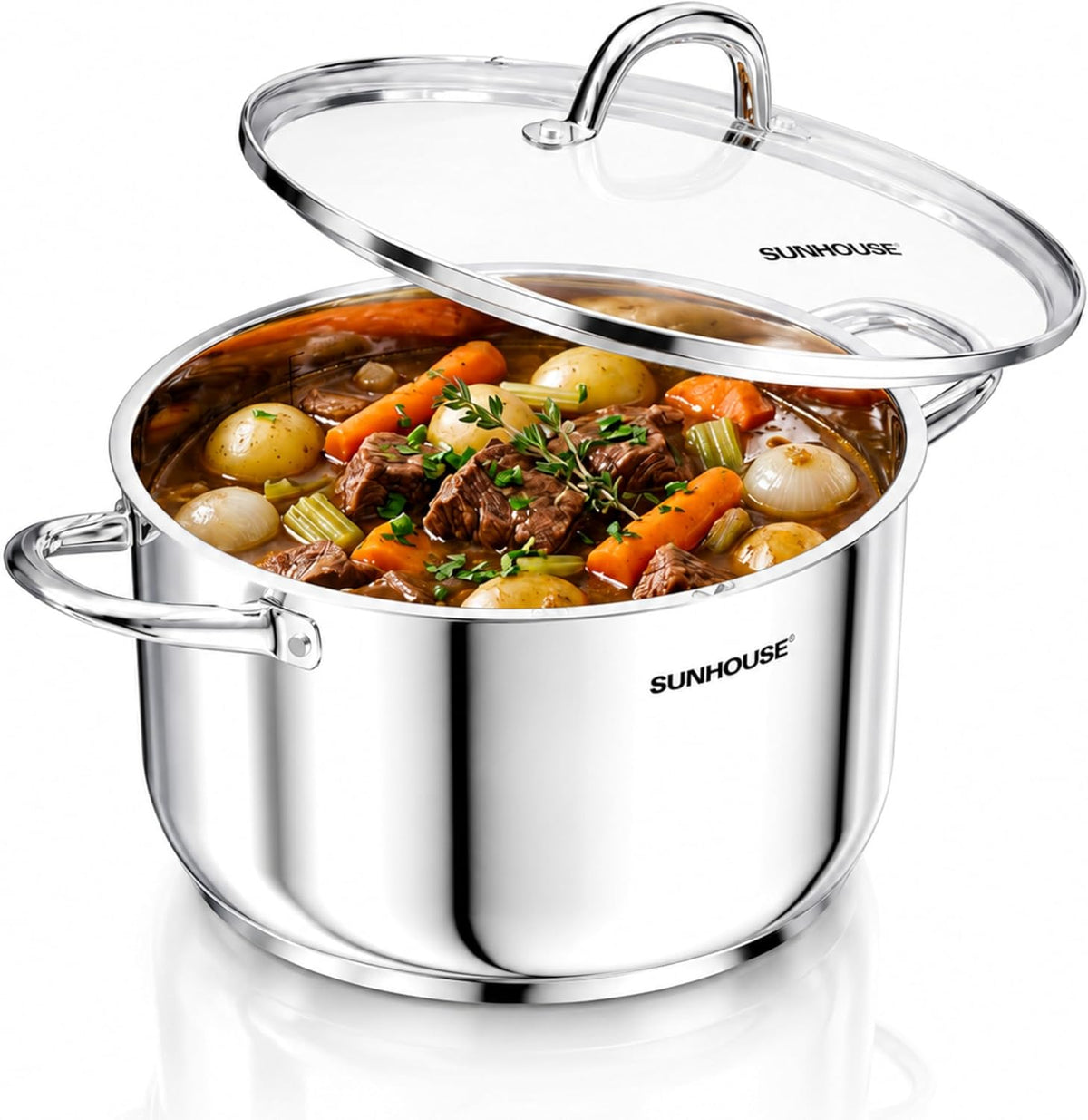 Special Offer - Sunhouse Stock Pot with Lid - 7 QT Large Pot for Cooking Pasta, Soup, Ollas - Impact-bonded Base Big Stainless Steel Pots for Canning, Boiling, Spaghetti - Oven Safe & Induction Compatible