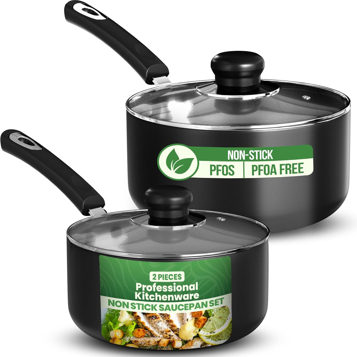 Utopia Kitchen Nonstick Saucepan Set with Lids 1 QT 2 QT Pots PFOS Free - Multipurpose Cooking Pots Set, Nonstick Coating, Even Heat Distribution, Durable, Bakelite Handles, Dishwasher Safe