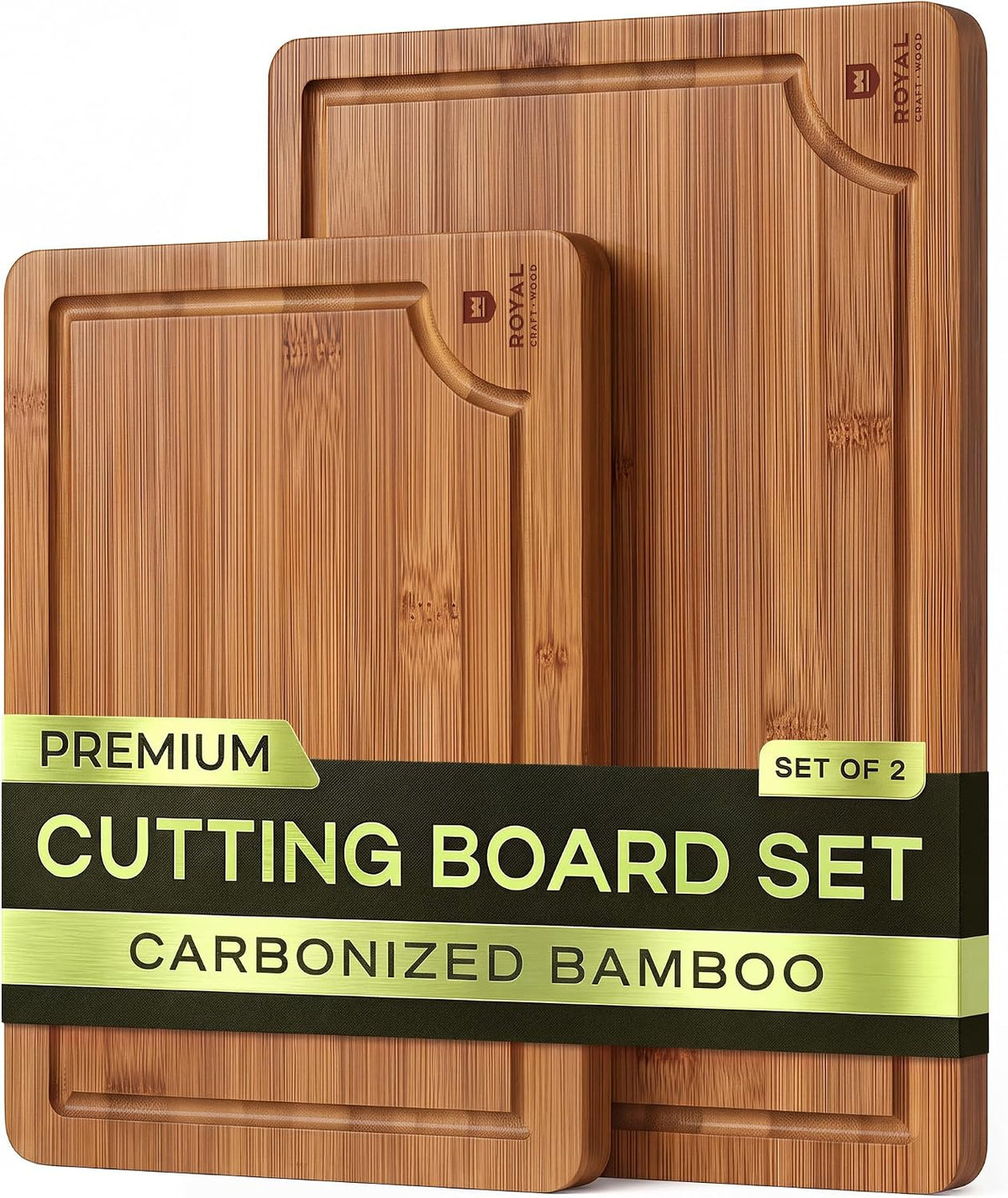 Flash Sale - ROYAL CRAFT WOOD Wooden Cutting Boards for Kitchen Appliances - Non Toxic Bamboo Wood Cutting Board Set with Deep Juice Groove, Side Handles, Charcuterie & Butcher Block for Meat, Meal Prep & Serving