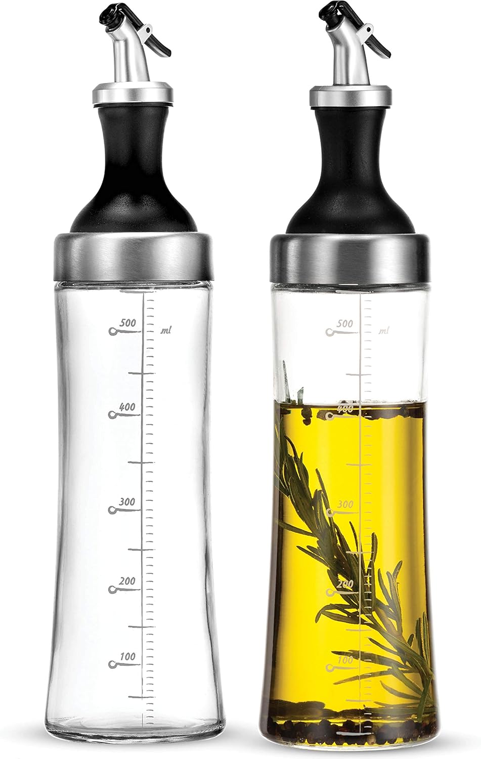Limited-Time Deal - FineDine 16 oz Glass Olive Oil Sprayer for Cooking, Oil Dispenser, Black - Glass 2-in-1 olive oil dispenser bottle, oil dispenser for kitchen, oil spray bottle, mist or stream, anti-drip spout, salads