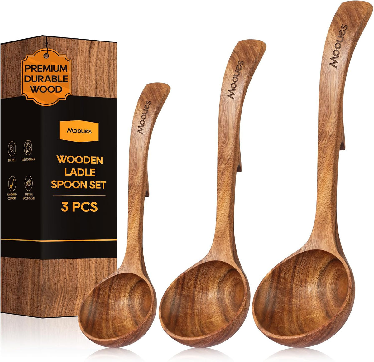 Special Offer - Mooues Wooden Kitchen Utensil Set, 9 Piece Natural Teak with Spoon Rest - Wooden Cooking Utensils with Comfort Grip, Smooth Durable Heat Resistant Cooking Spoons and Utensils Holder for Cooking