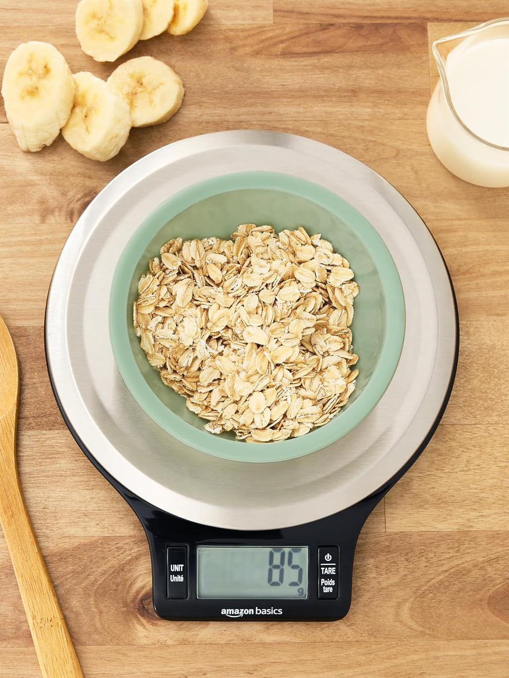 Best Seller - Amazon Basics Digital Kitchen Scale with LCD Display, Tare Function, Multiple Units, Weighs up to 11 Pounds, Batteries Included, Black and Stainless Steel