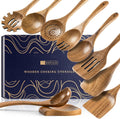 Hefild Wooden Spoons for Cooking, 10-Piece Acacia Wood Cooking Utensil Set - Spoons and spatulas stir, mix, flip and serve; balanced handles offer control while staying gentle on nonstick cookware.