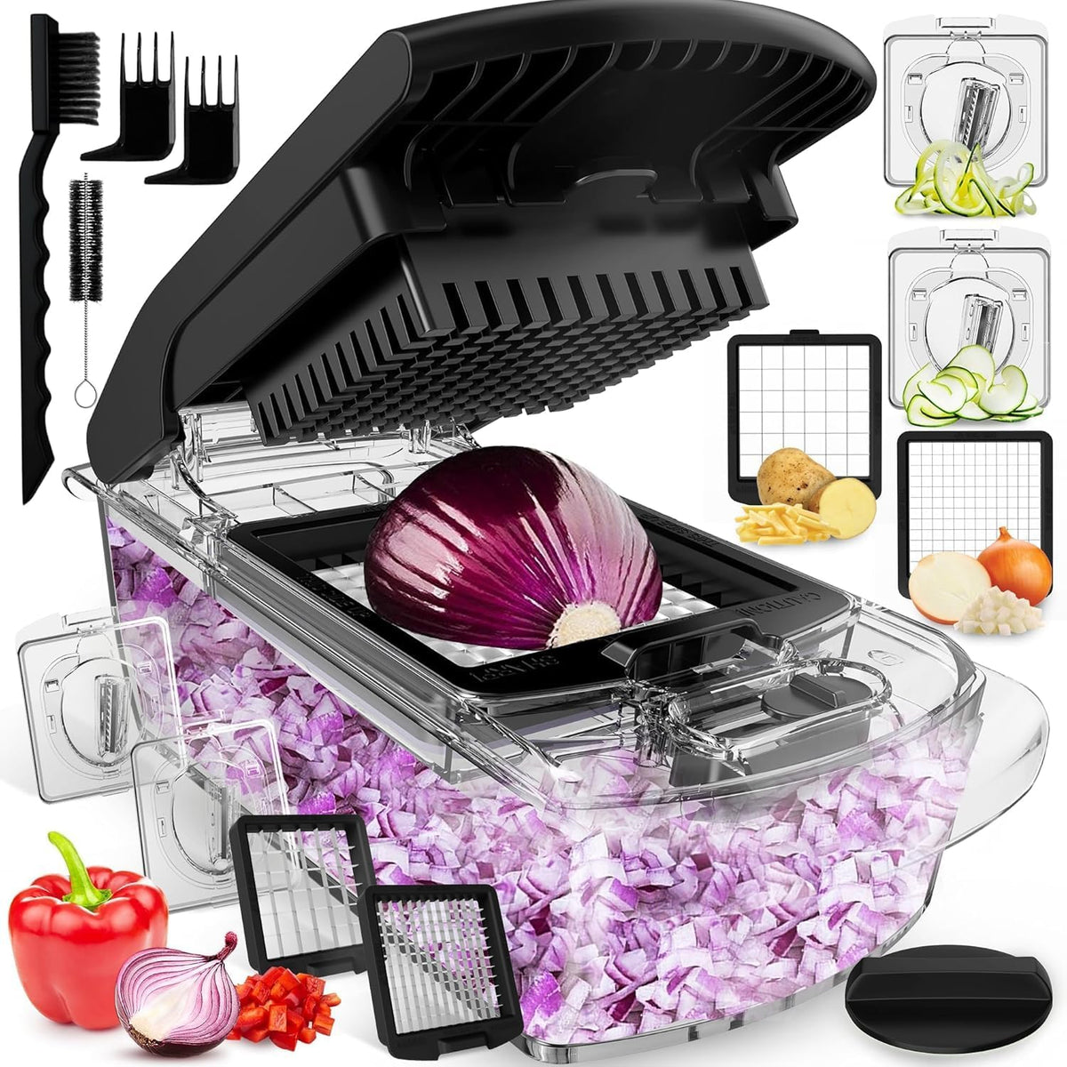 Hot Sale - Fullstar Pro Original Vegetable Chopper & Spiralizer, All-in-1 Kitchen Tool - Multi-Blade Veggie Chopper, 5-Cup Container Onion & Food Cutter Dicer Spiralizer Dishwasher Safe Kitchen Gadgets & Essentials