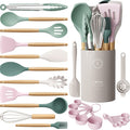 Hot Sale - Silicone Kitchen Utensils Set, Heat-Resistant Cooking Utensils, BPA-Free - Food-grade Silicone Spatula Set for Nonstick Cookware, Wooden Handle, Wedding Registry, New Home Housewarming Gift, Black