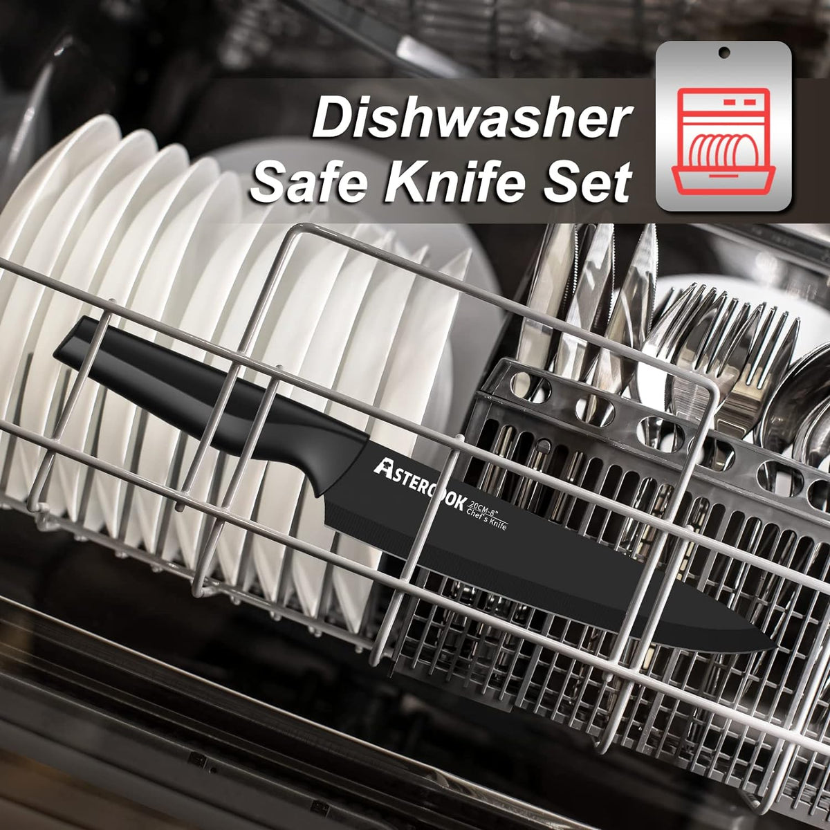 Best Seller - Knife Set, Astercook 21 Pieces Knife Sets for Kitchen with Block, Dishwasher Safe Kitchen Knife Set with Built-in Sharpener, German Stainless Steel Black Knife Block Set, Fathers Day Gift for Men