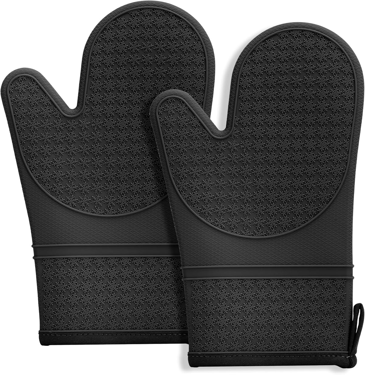 Hovico Silicone Oven Mitts, Heat Resistant 500F Kitchen Mitts 2PCS, 11.6 BPA-Free Soft Baking Gloves, Non-Slip Grip Oven Gloves with Soft Cotton Lining for Kitchen Cooking Baking BBQ - Black
