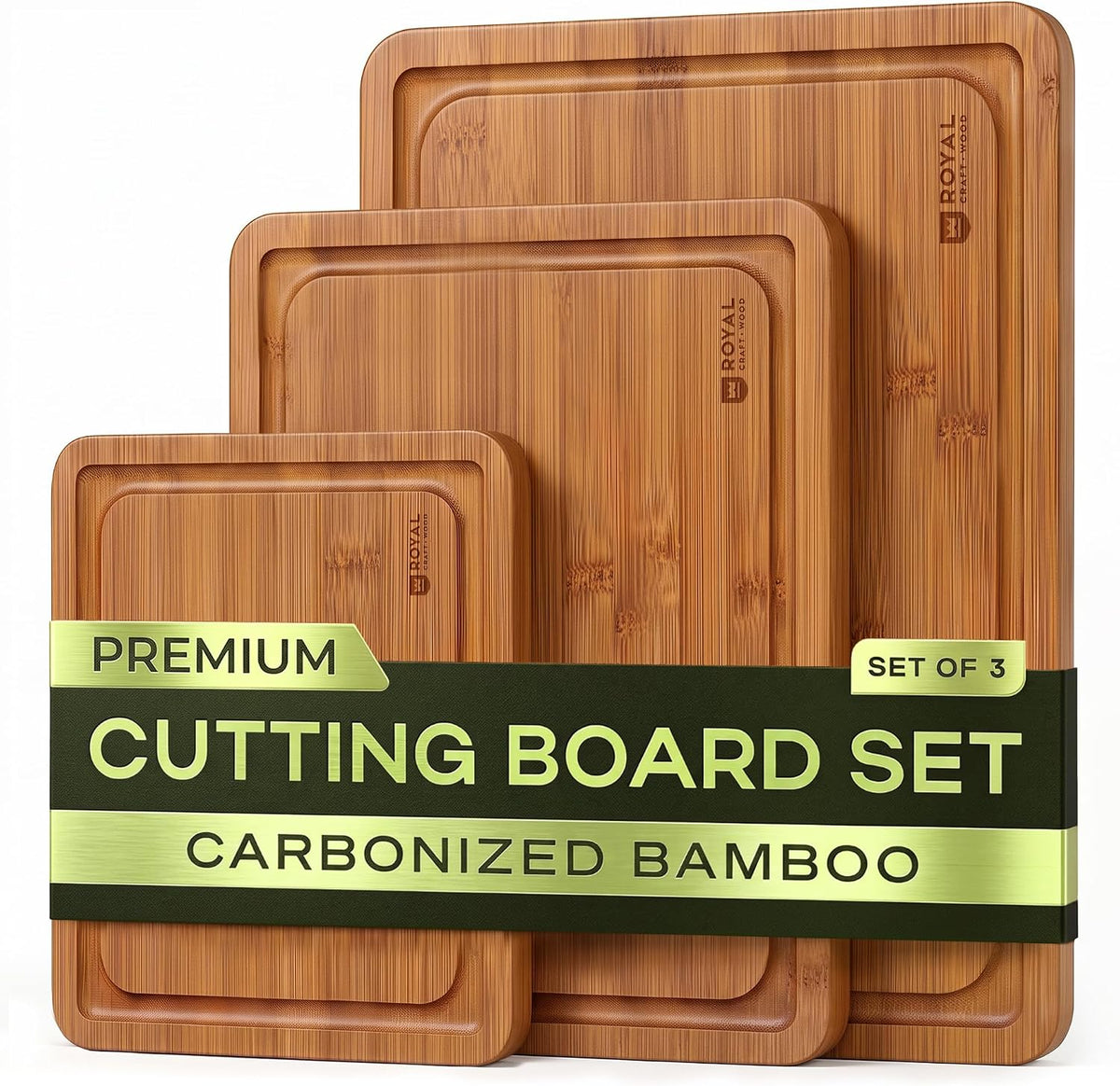 Flash Sale - ROYAL CRAFT WOOD Wooden Cutting Boards for Kitchen Appliances - Non Toxic Bamboo Wood Cutting Board Set with Deep Juice Groove, Side Handles, Charcuterie & Butcher Block for Meat, Meal Prep & Serving