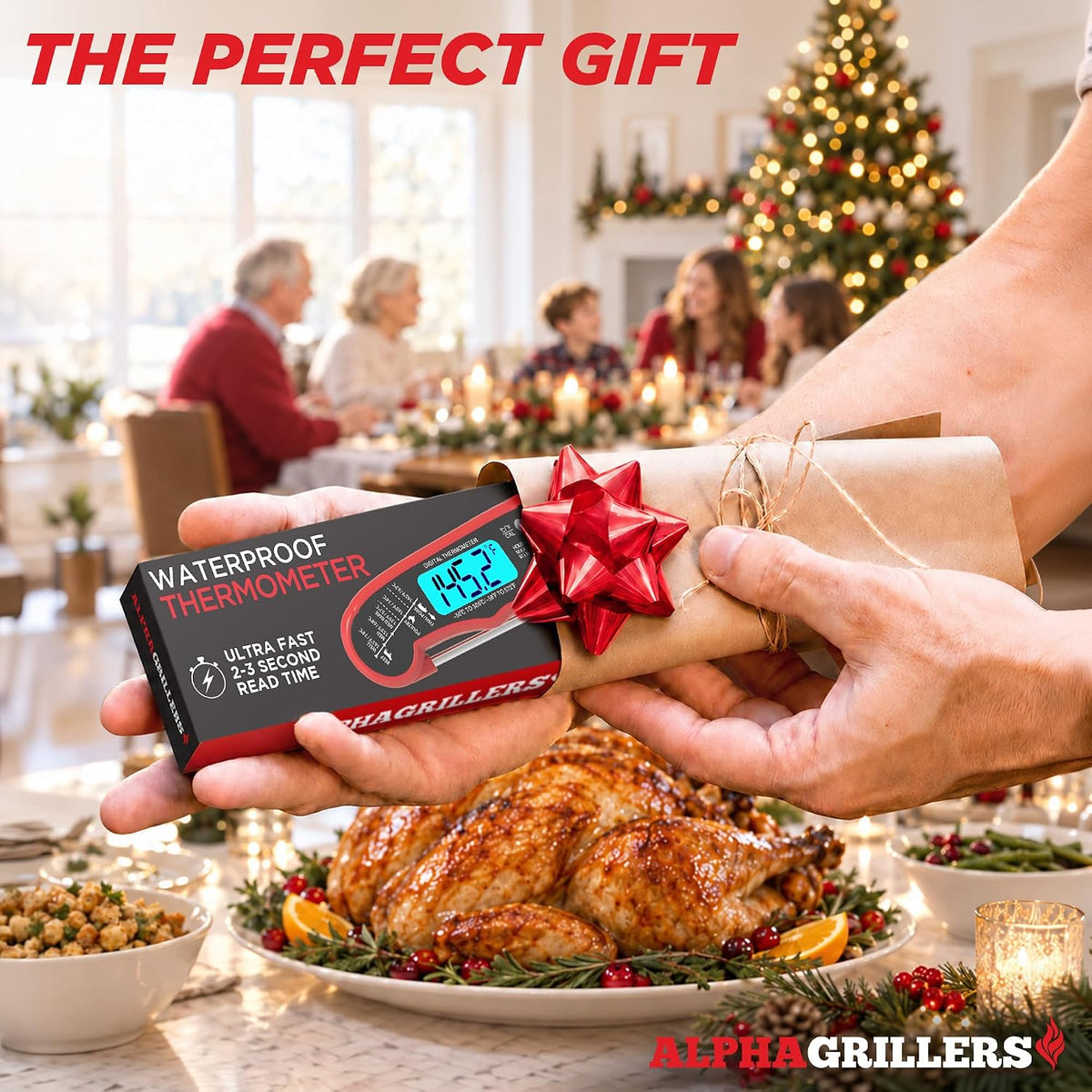 Great Value - Alpha Grillers Meat Thermometer Digital, Stocking Stuffers Gifts for Men - 1-2 Second Ultra-Fast Response Time, Bright Backlit Display, Waterproof (IP67), Pre-Calibrated & Ready to Use