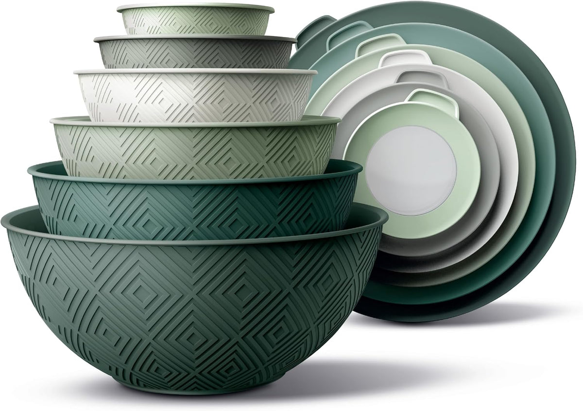 Special Offer - COOK WITH COLOR Mixing Bowls with Lids - 12 Piece Plastic Nesting Bowls Set includes 6 Prep Bowls and 6 Lids, Microwave Safe Mixing Bowl Set, Brown Embossed