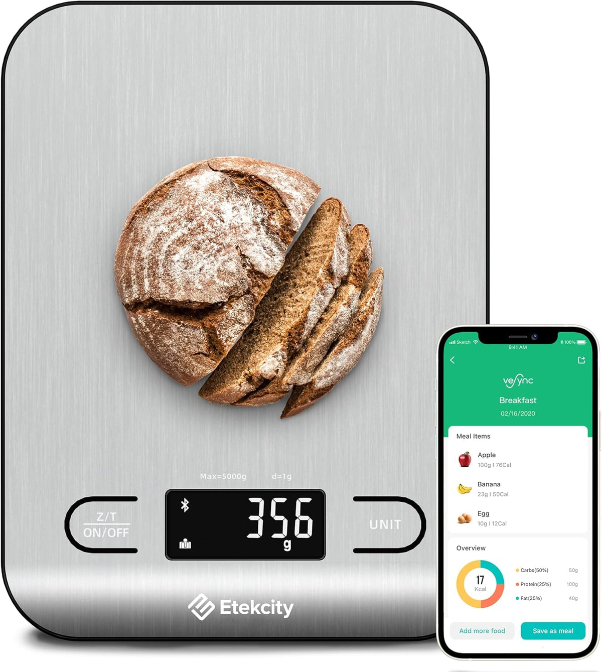 Etekcity Food Kitchen Scale, Digital Grams and Ounces, 11lb - Tare function, ideal for baking, weight loss, keto, meal prep, packages, liquids and jewelry, 304 Stainless Steel