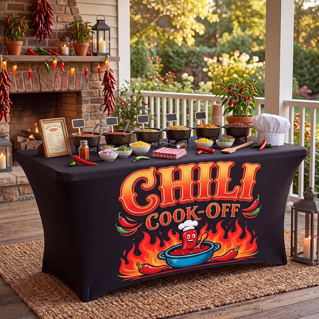 Great Value - Chicplaid 1 Pcs Chili Cook Off Tablecloth 6FT Washable Table Cover for BBQ, - Reusable Washable Chili Pepper Table Skirt for Chili Contest Mexican Fiesta Cinco De Mayo BBQ Vendor Booth Party Decor