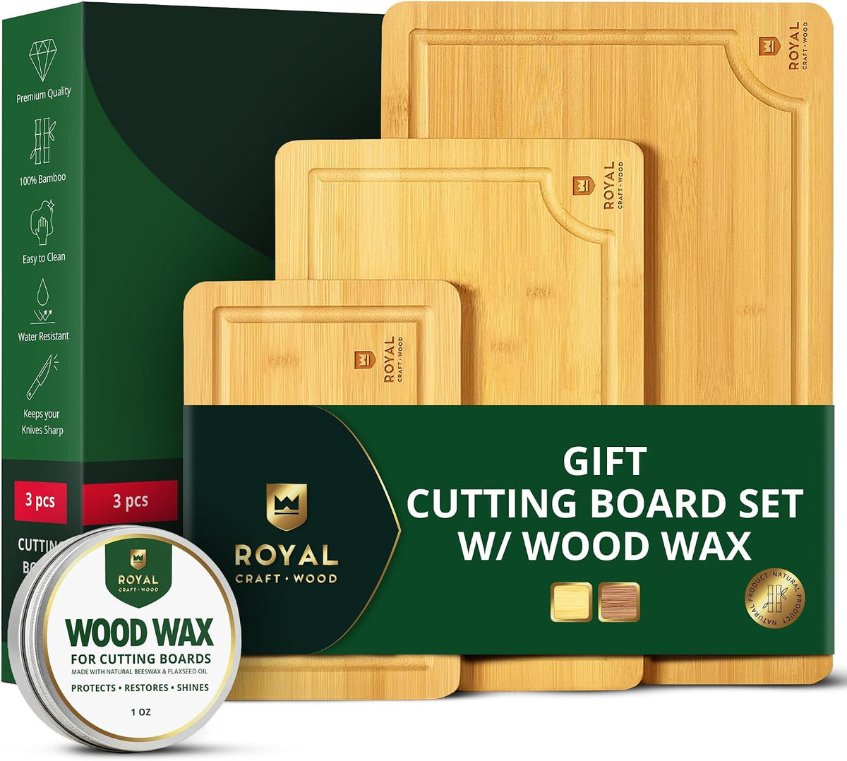 Flash Sale - ROYAL CRAFT WOOD Wooden Cutting Boards for Kitchen Appliances - Non Toxic Bamboo Wood Cutting Board Set with Deep Juice Groove, Side Handles, Charcuterie & Butcher Block for Meat, Meal Prep & Serving