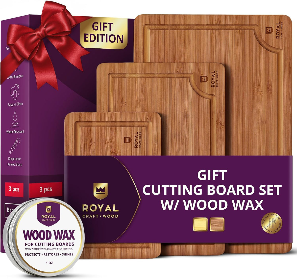 Flash Sale - ROYAL CRAFT WOOD Wooden Cutting Boards for Kitchen Appliances - Non Toxic Bamboo Wood Cutting Board Set with Deep Juice Groove, Side Handles, Charcuterie & Butcher Block for Meat, Meal Prep & Serving