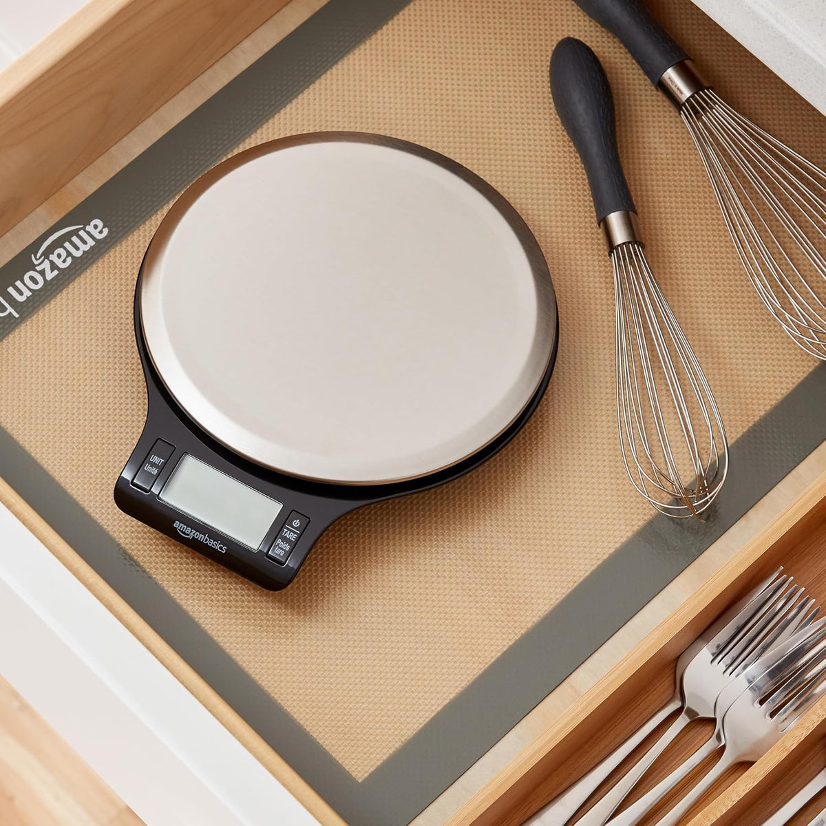 Best Seller - Amazon Basics Digital Kitchen Scale with LCD Display, Tare Function, Multiple Units, Weighs up to 11 Pounds, Batteries Included, Black and Stainless Steel