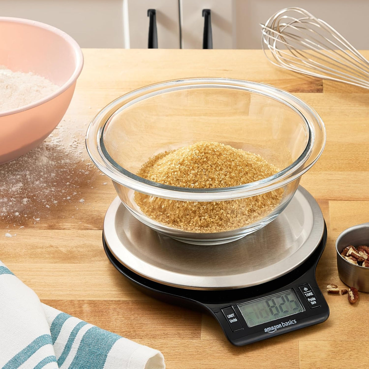Best Seller - Amazon Basics Digital Kitchen Scale with LCD Display, Tare Function, Multiple Units, Weighs up to 11 Pounds, Batteries Included, Black and Stainless Steel
