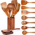 Special Offer - Mooues Wooden Kitchen Utensil Set, 9 Piece Natural Teak with Spoon Rest - Wooden Cooking Utensils with Comfort Grip, Smooth Durable Heat Resistant Cooking Spoons and Utensils Holder for Cooking