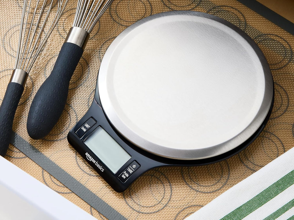 Best Seller - Amazon Basics Digital Kitchen Scale with LCD Display, Tare Function, Multiple Units, Weighs up to 11 Pounds, Batteries Included, Black and Stainless Steel